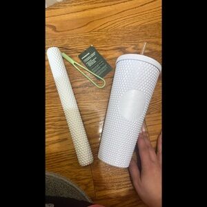 Starbucks White studded Tumbler with Straw case NWT!